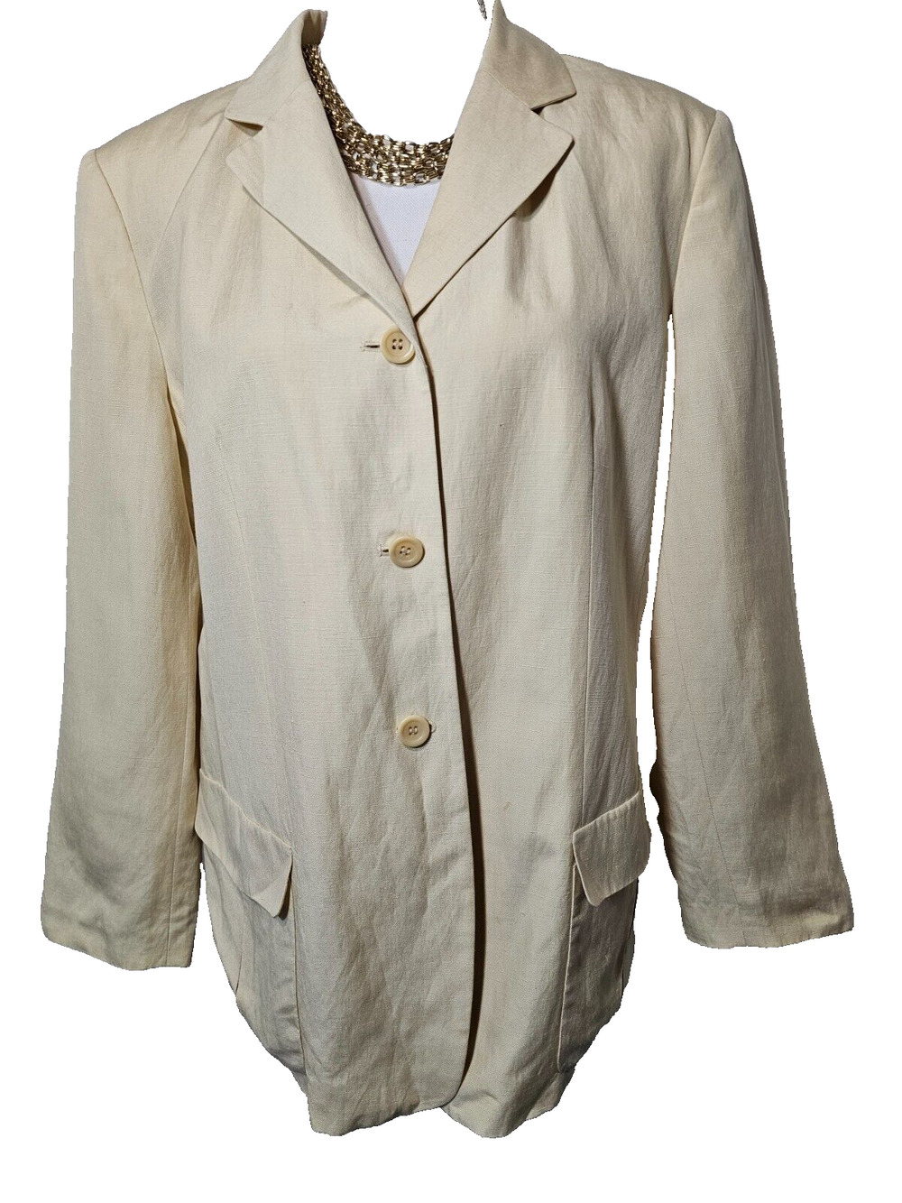Talbots Womens Soft Yellow Silk Linen Blazer Suiting Pockets Fully Lined 16P